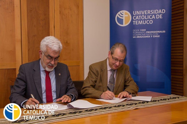 Aliro Bórquez Ramírez, rector of the Catholic University of Temuco (Chile) y Jesús Cardeñosa, director of the UNESCO Chair TECLIN (Polytechnic University of Madrid, Spain).